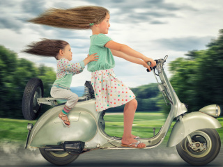 Funny kids on bike wallpaper 320x240