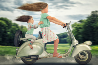 Funny kids on bike Background for Android, iPhone and iPad