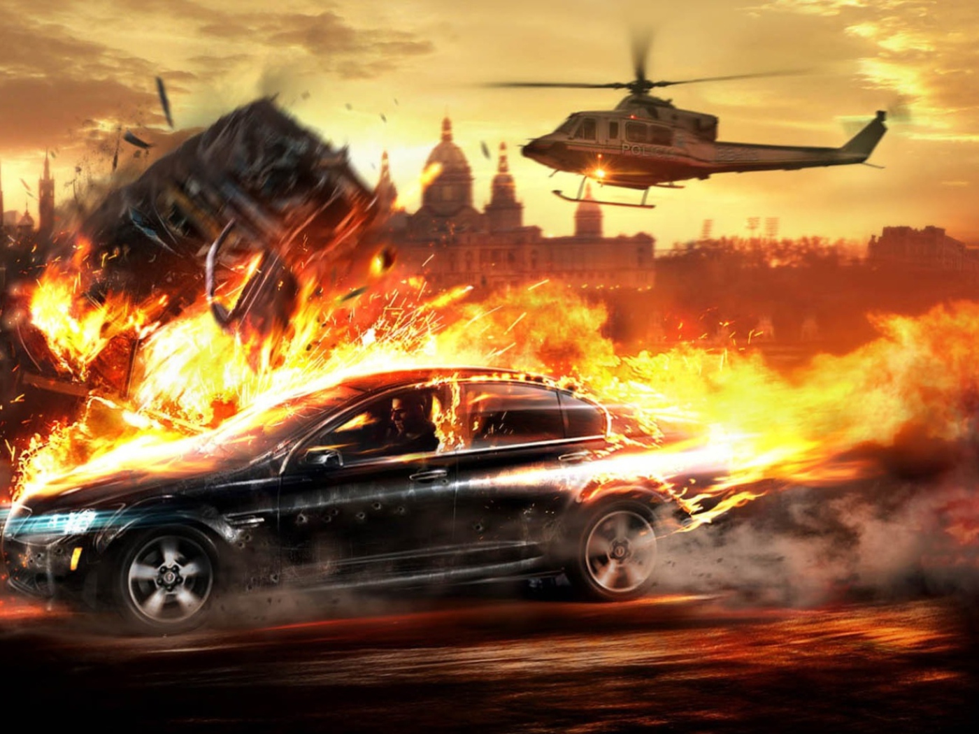 Car And Fire wallpaper 1400x1050