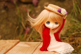 Blonde Doll In Romantic Dress And Hat Background for Android, iPhone and iPad
