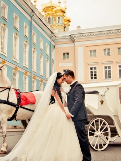 Wedding in carriage wallpaper 480x640