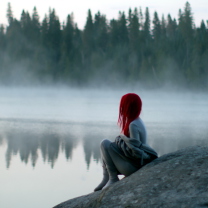 Обои Girl With Red Hair And Lake Fog 208x208