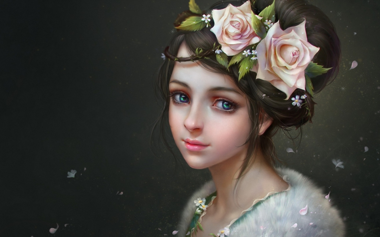 Fondo de pantalla Girl With Roses In Her Hair Painting 1280x800