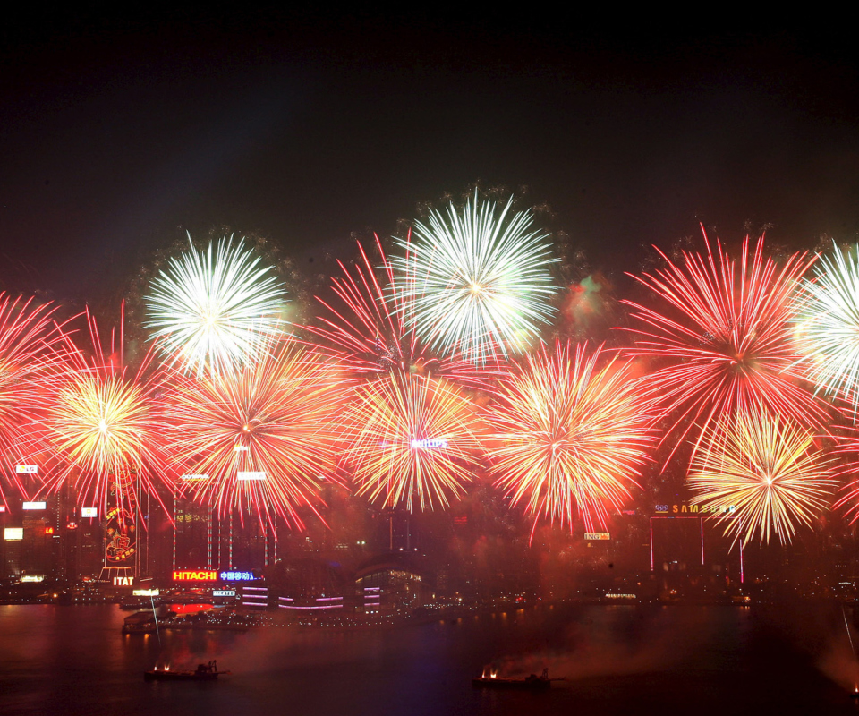 Das Fireworks In Hong Kong Wallpaper 960x800