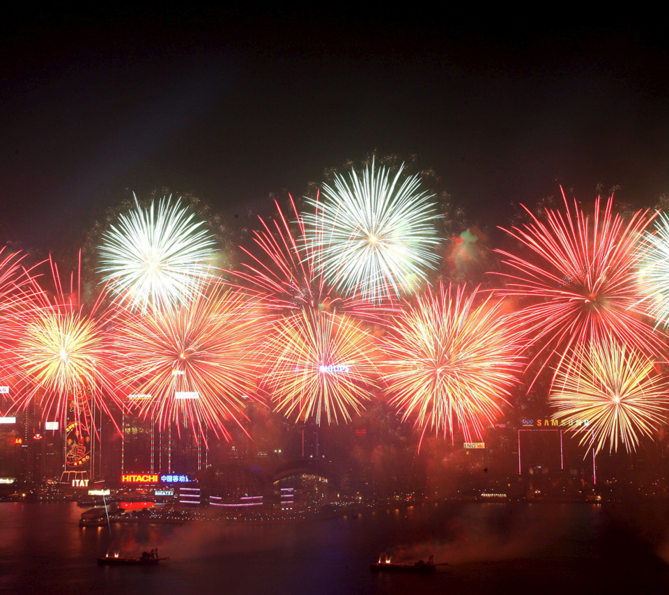 Das Fireworks In Hong Kong Wallpaper 960x854