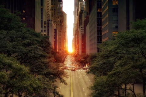 Fondo de pantalla Sun Rising Over Street 480x320