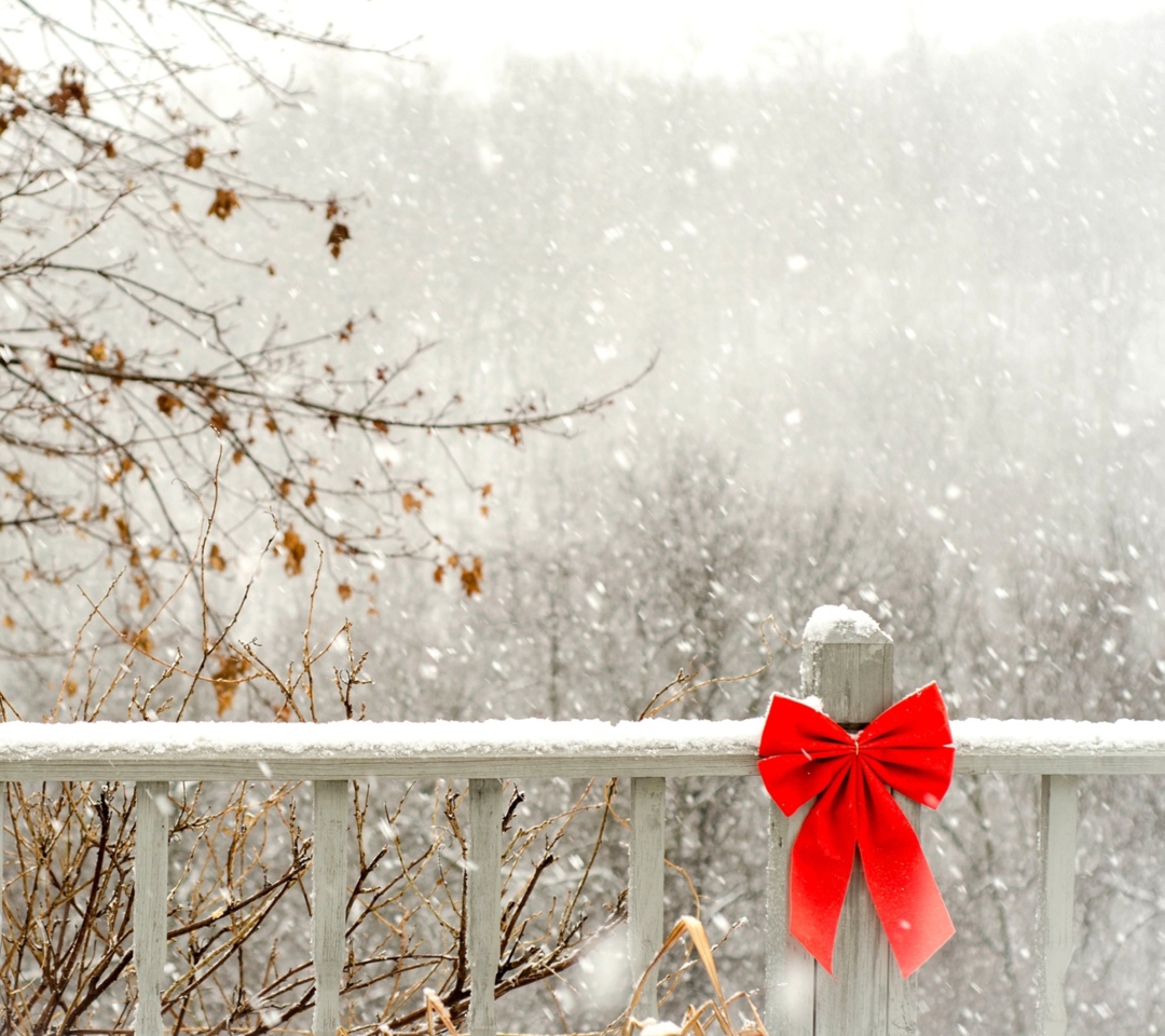 Red Bow On Fence wallpaper 1080x960