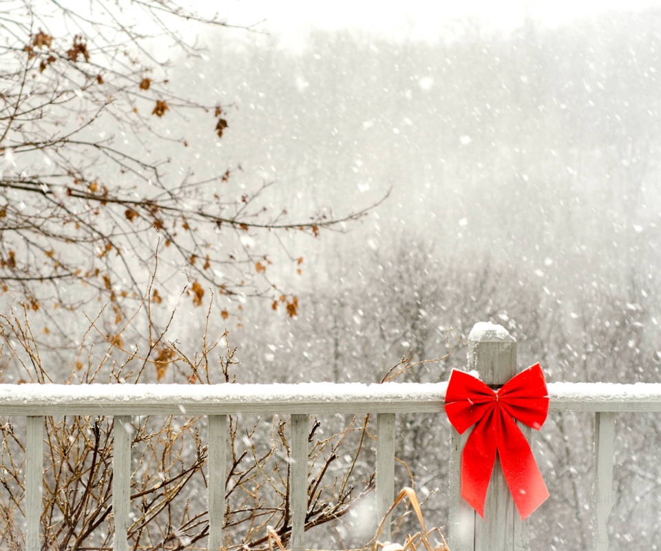 Das Red Bow On Fence Wallpaper 960x800