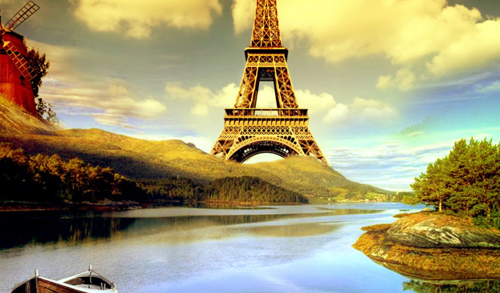 Fondo de pantalla Eiffel Tower Photo Manipulation 1024x600