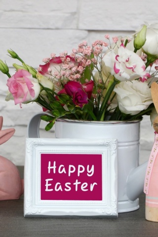 Fondo de pantalla Happy Easter with Hare Figures 320x480