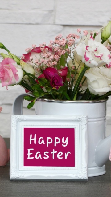 Das Happy Easter with Hare Figures Wallpaper 360x640