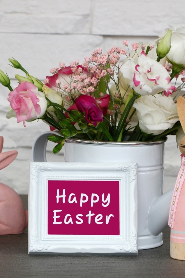 Обои Happy Easter with Hare Figures 640x960