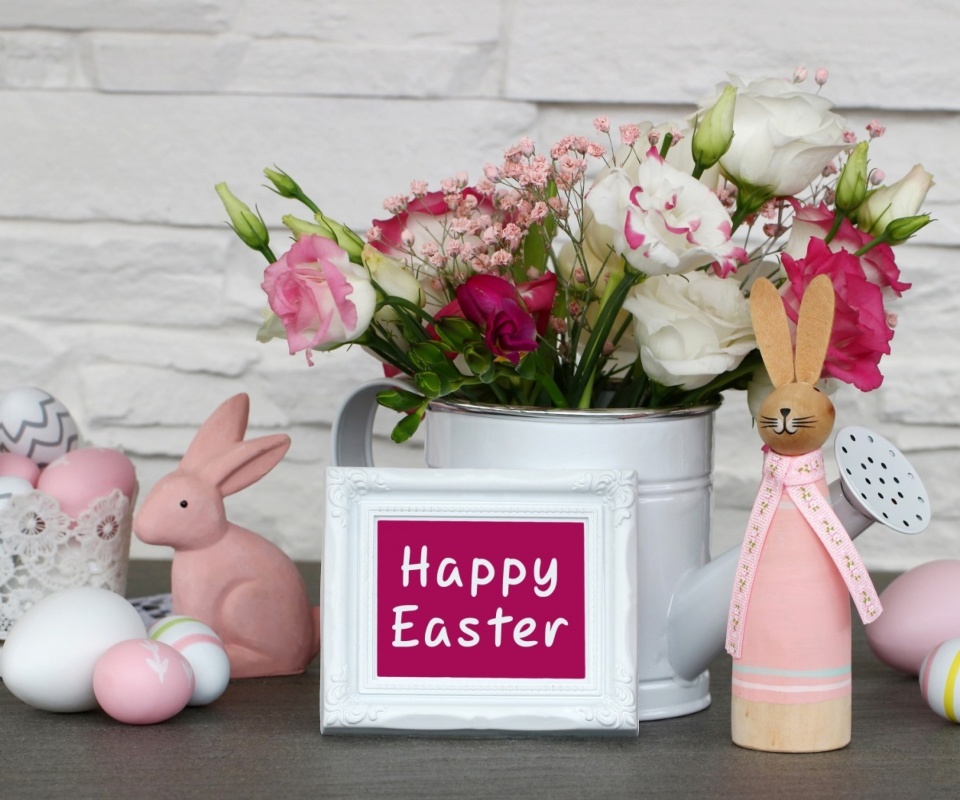 Happy Easter with Hare Figures wallpaper 960x800