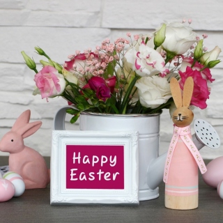 Happy Easter with Hare Figures sfondi gratuiti per 128x128