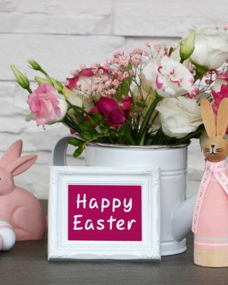 Kostenloses Happy Easter with Hare Figures Wallpaper für Nokia C2-02