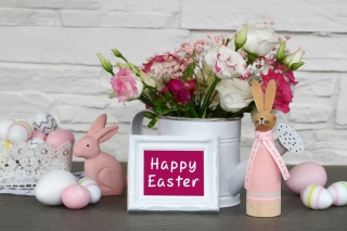 Happy Easter with Hare Figures Wallpaper for Android, iPhone and iPad