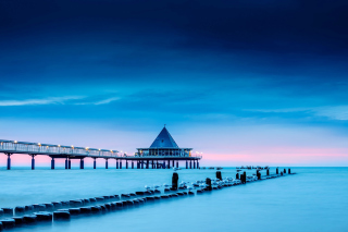 Blue Sea Pier Bridge Wallpaper for Android, iPhone and iPad