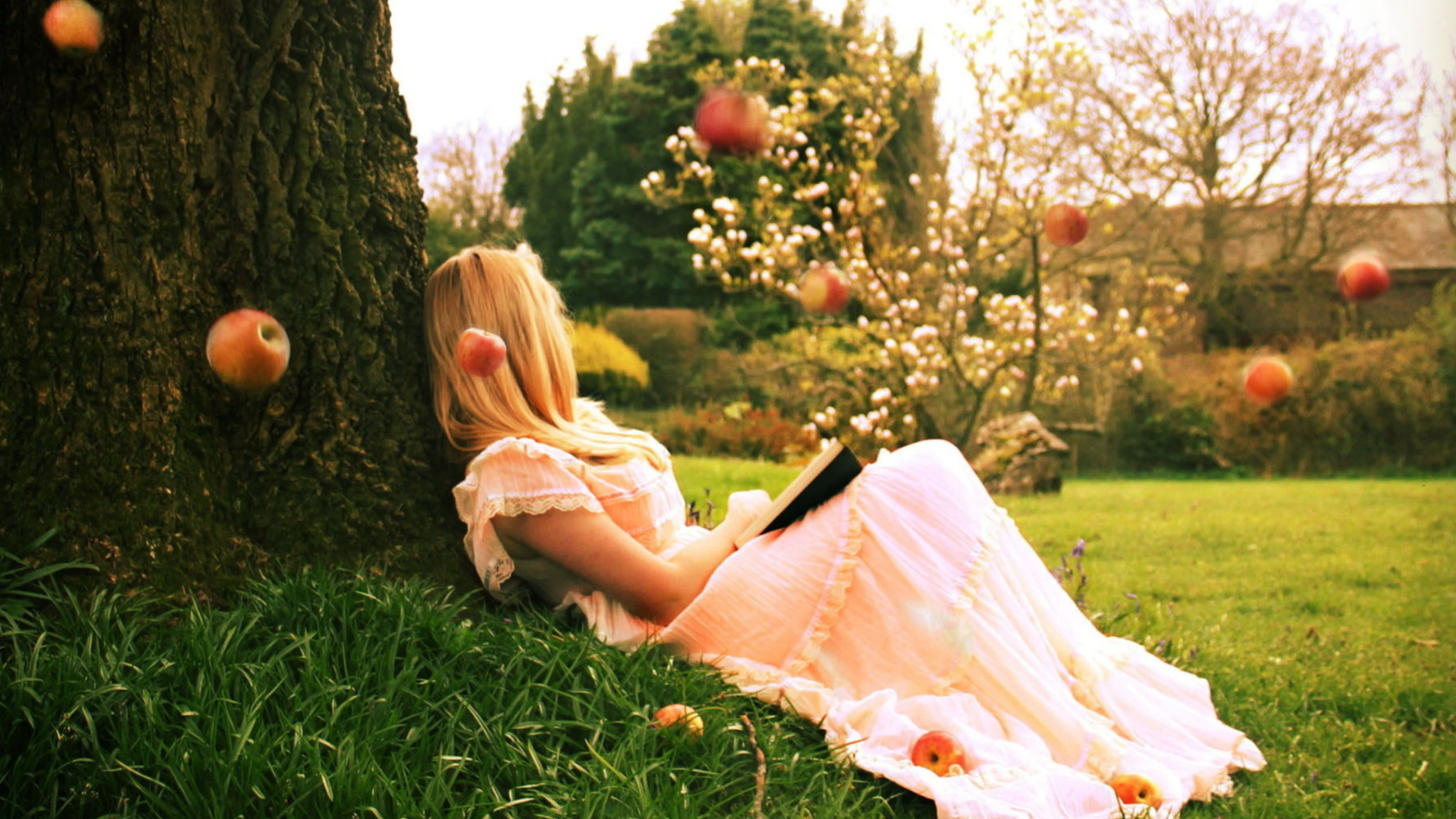 Screenshot №1 pro téma Blonde Girl Reading Book Under Tree 1600x900