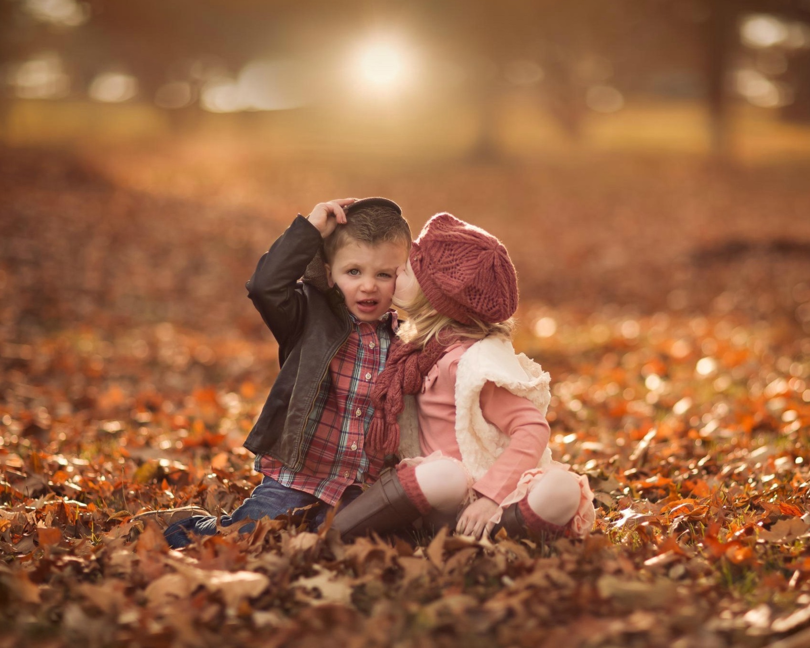 Boy and Girl in Autumn Garden wallpaper 1600x1280