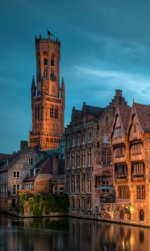 Bruges city on canal wallpaper 480x800
