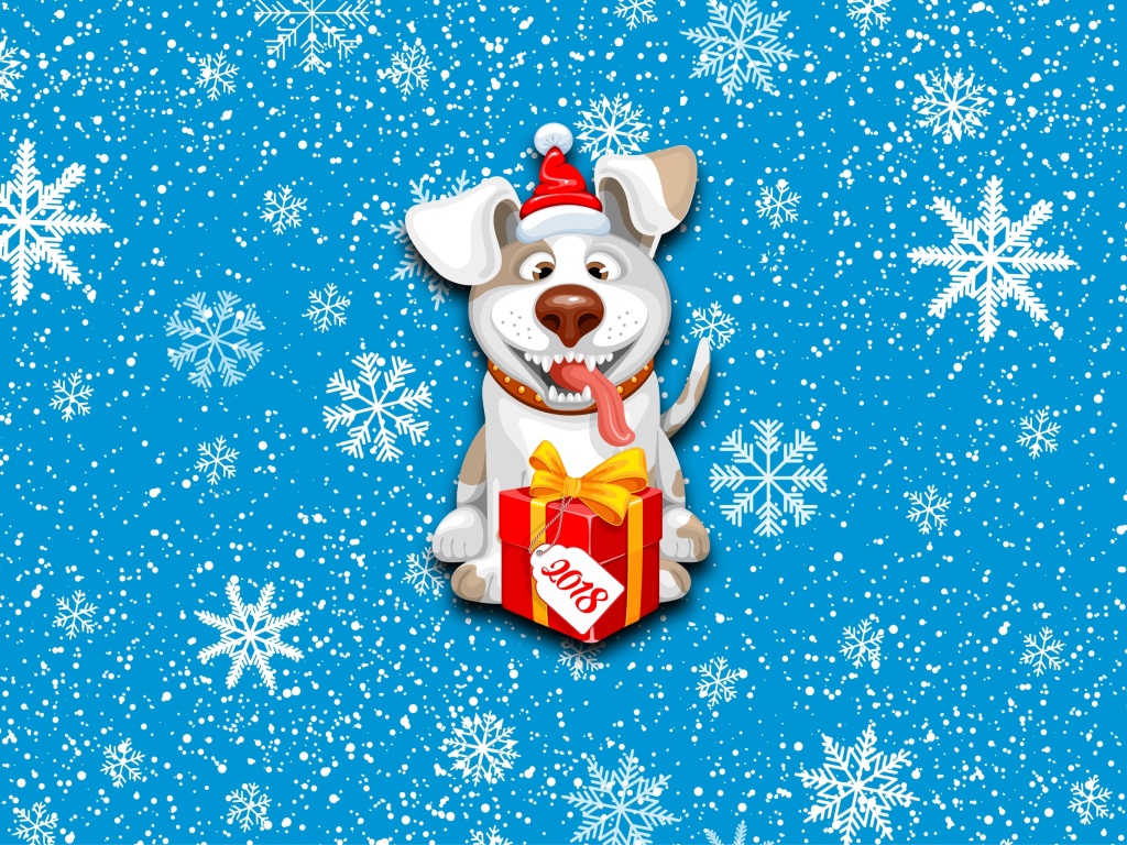 Fondo de pantalla Winter New Year 2018 of the Dog 1024x768