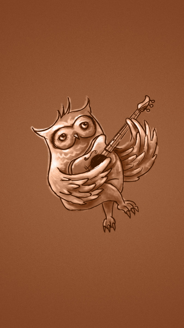 Обои Funny Owl Playing Guitar Illustration 750x1334