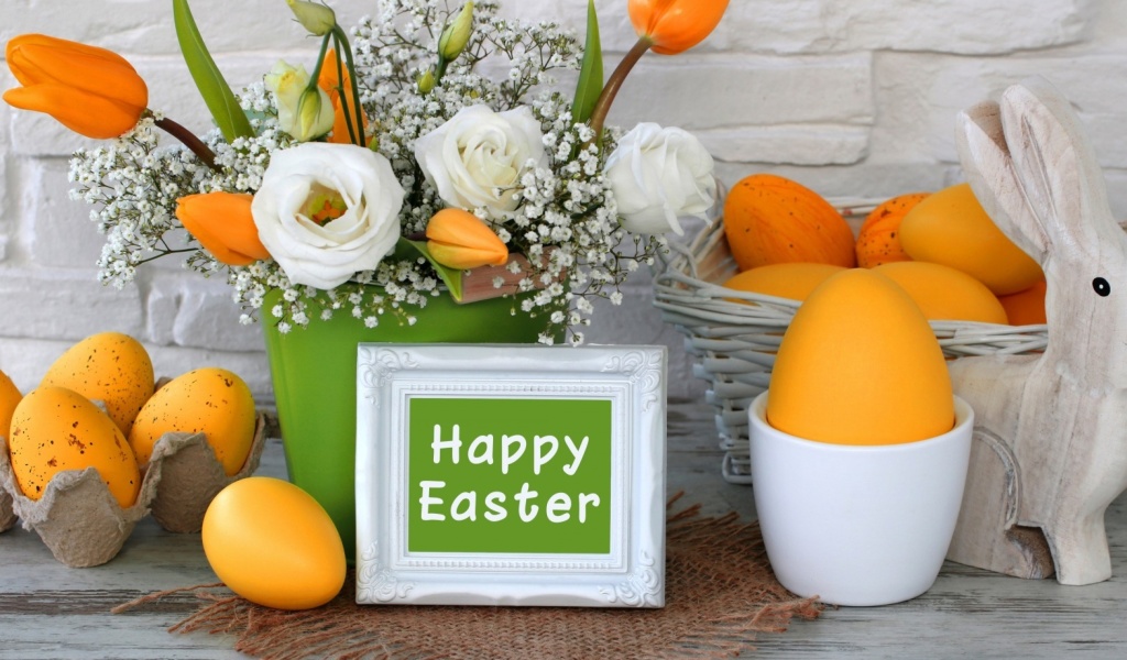 Easter decoration with yellow eggs and bunny screenshot #1 1024x600