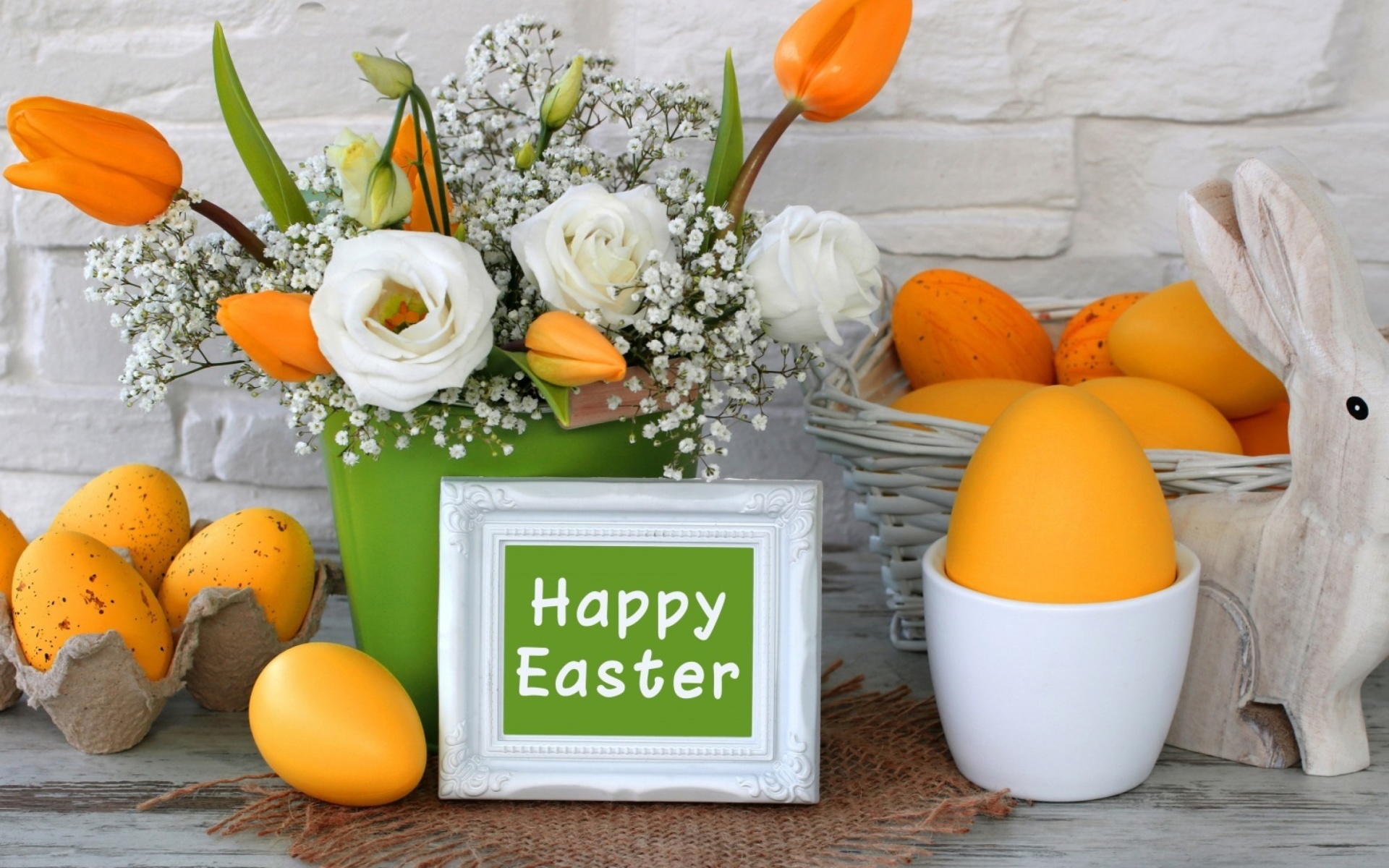 Easter decoration with yellow eggs and bunny screenshot #1 1920x1200