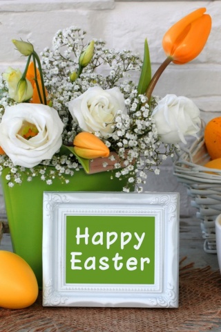 Screenshot №1 pro téma Easter decoration with yellow eggs and bunny 320x480