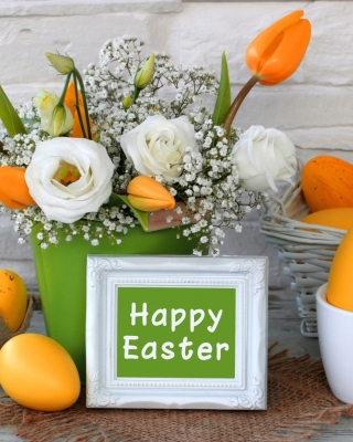 Easter decoration with yellow eggs and bunny papel de parede para celular para 176x220