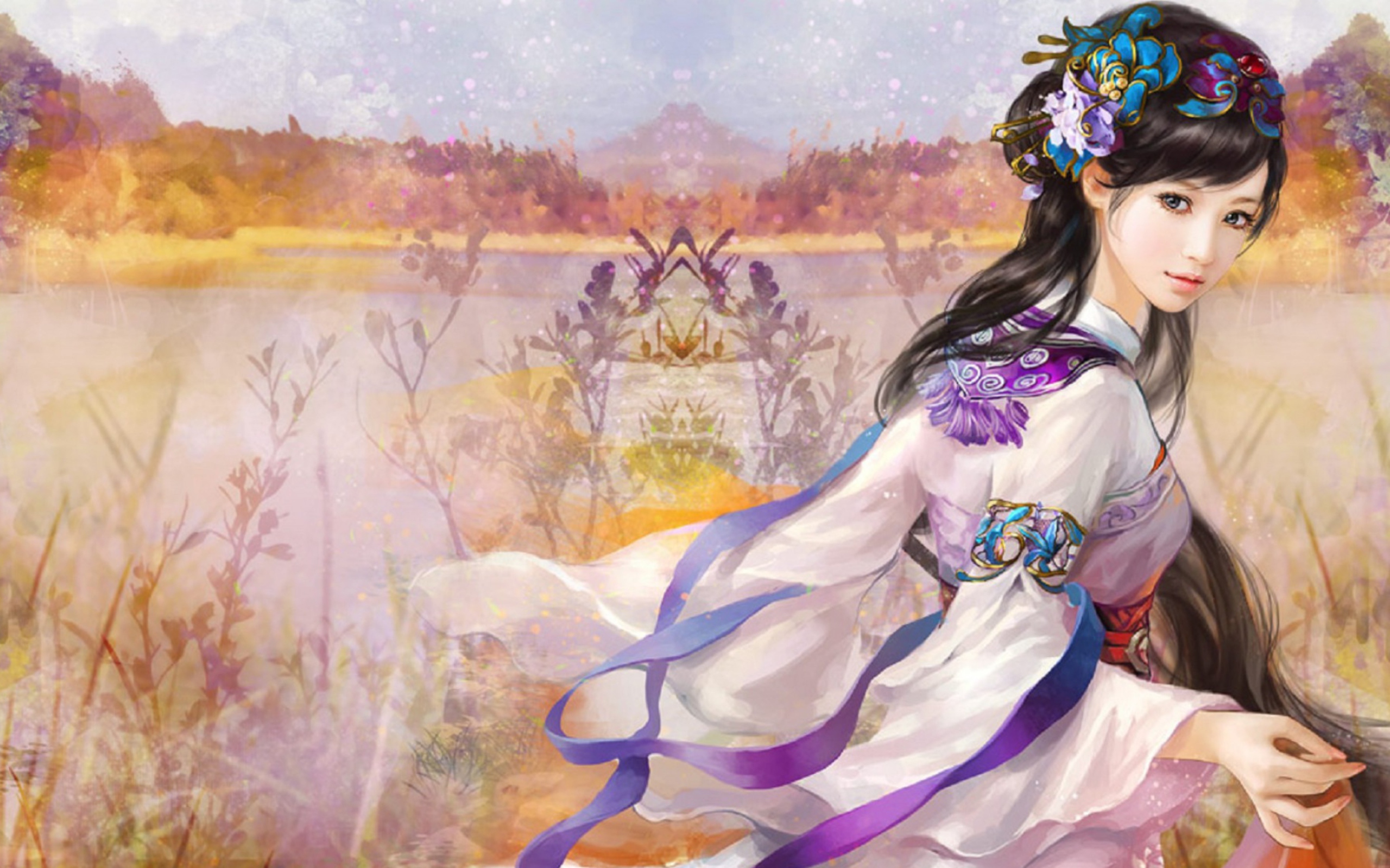 Japanese Woman In Kimono Illustration screenshot #1 2560x1600