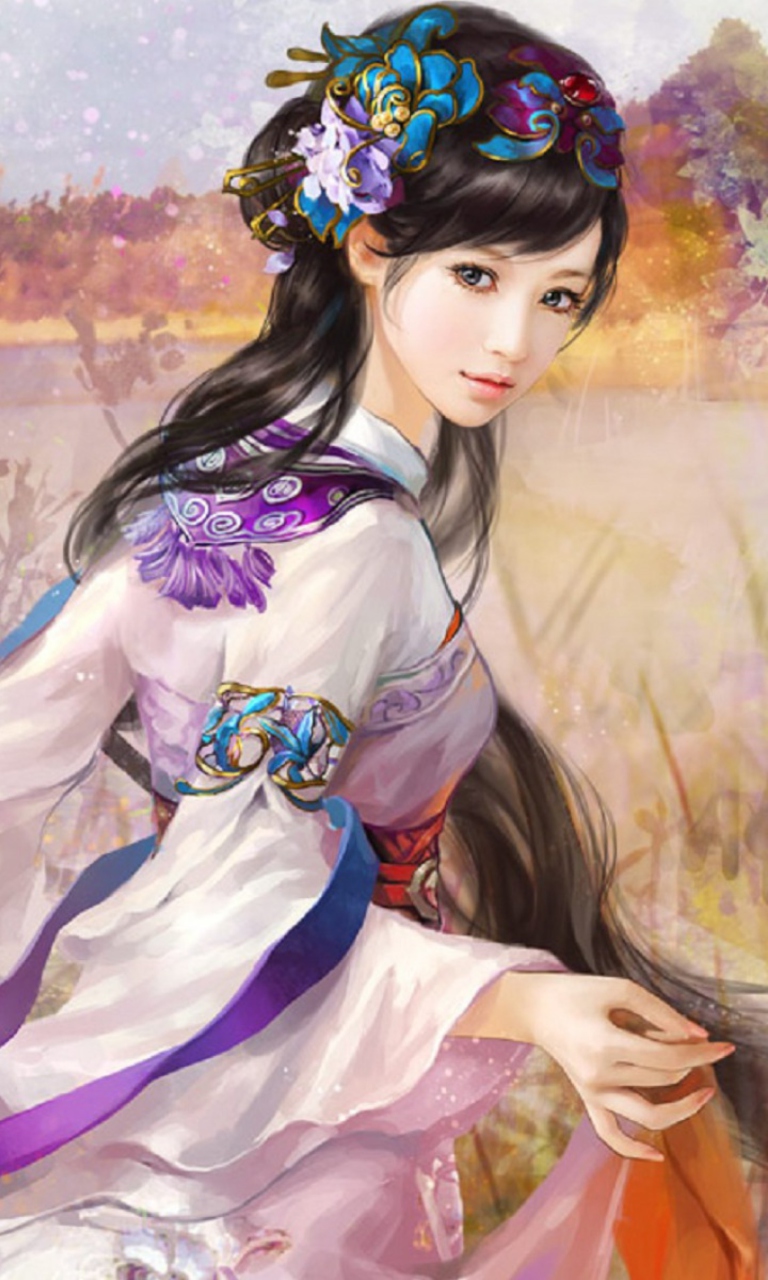 Screenshot №1 pro téma Japanese Woman In Kimono Illustration 768x1280