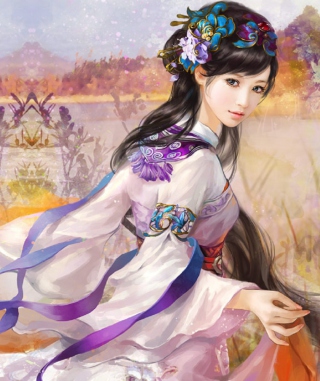Japanese Woman In Kimono Illustration - Obrázkek zdarma pro Nokia Lumia 2520