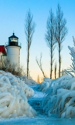 Winter Frozen Lighthouses wallpaper 240x400