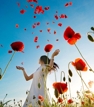 Girl In Poppy Field - Obrázkek zdarma pro 128x160