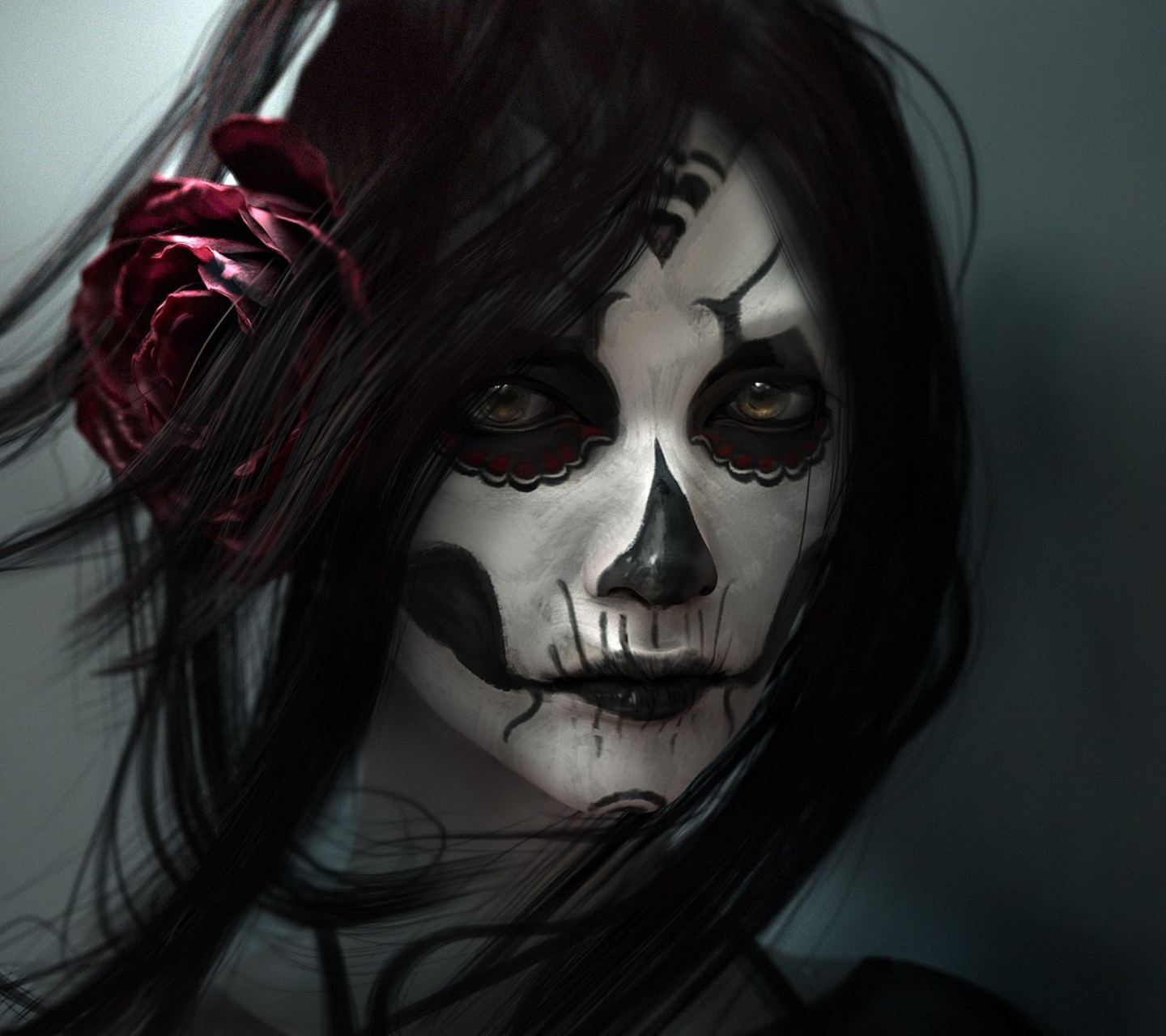 Fondo de pantalla Beautiful Skull Face Painting 1440x1280