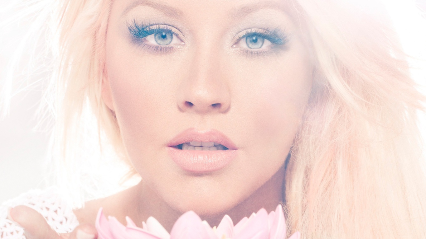 Christina Aguilera With Lotus wallpaper 1366x768