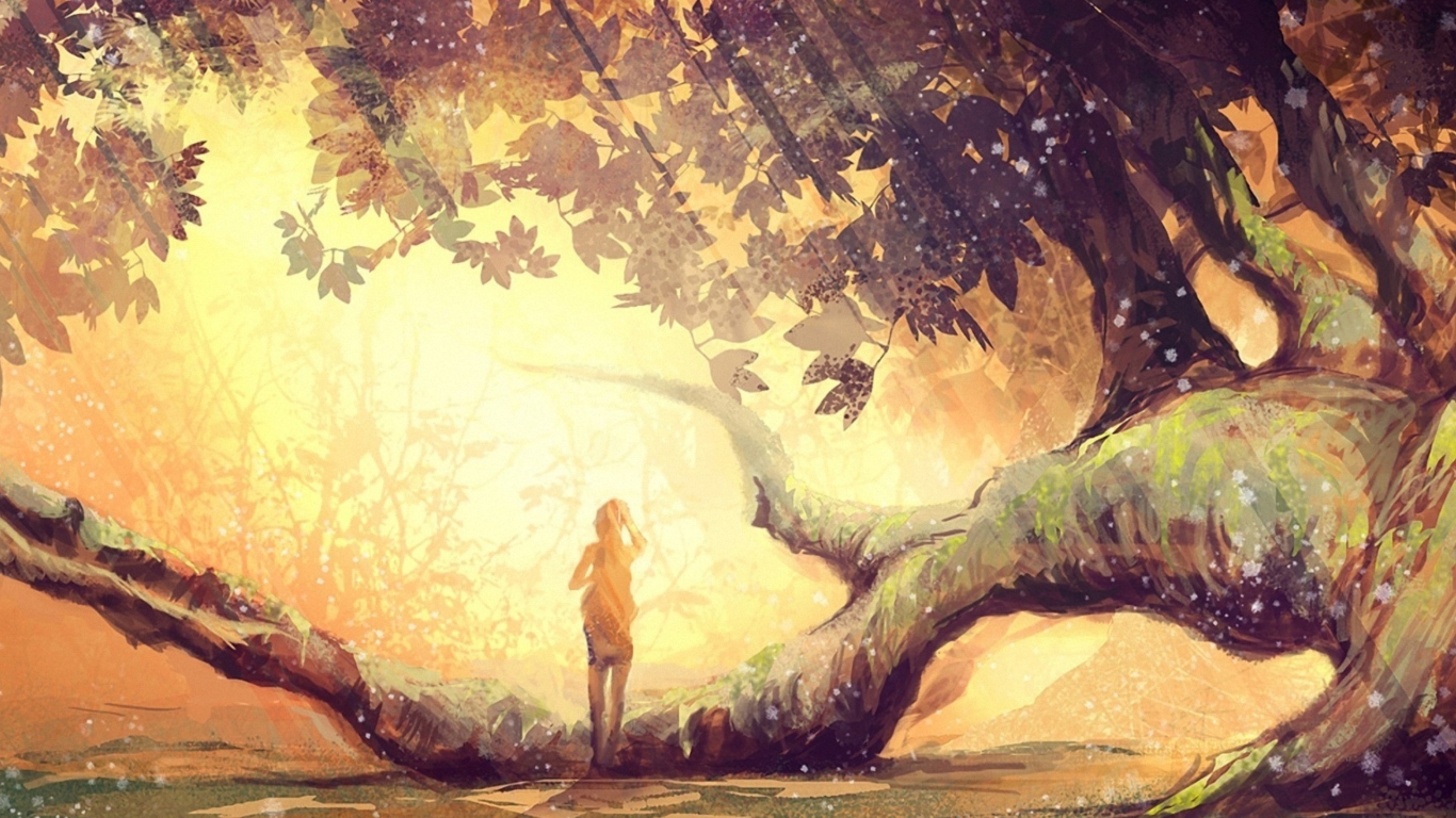 Screenshot №1 pro téma Girl And Fantasy Tree 1366x768