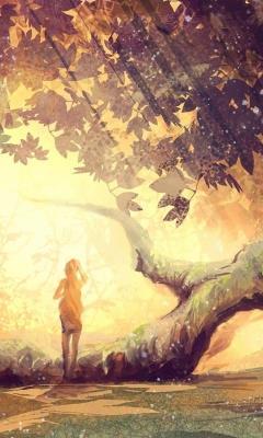 Sfondi Girl And Fantasy Tree 240x400