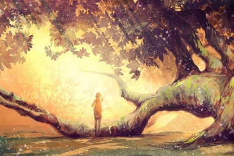 Girl And Fantasy Tree wallpaper 480x320