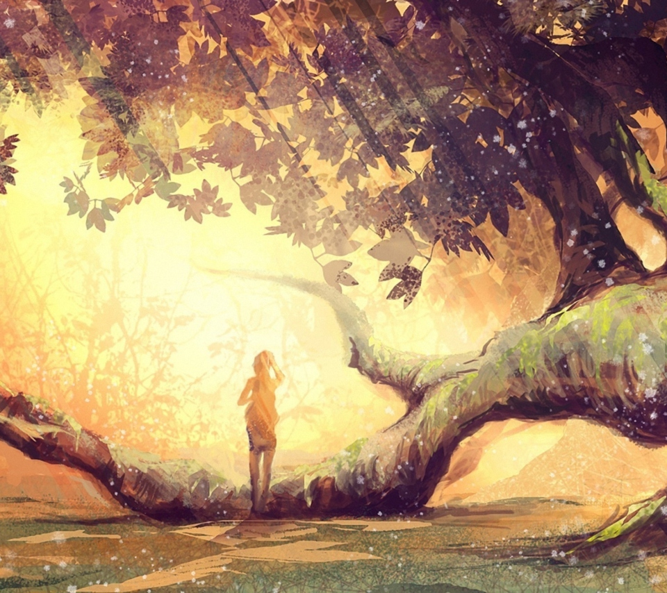 Das Girl And Fantasy Tree Wallpaper 960x854