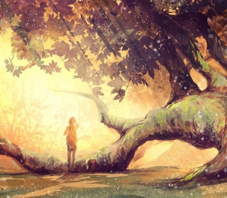 Kostenloses Girl And Fantasy Tree Wallpaper für 128x128