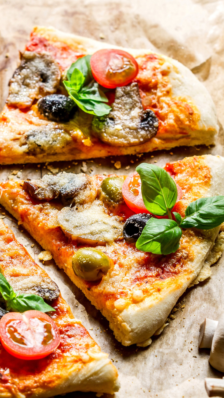 Pizza with olives wallpaper 750x1334