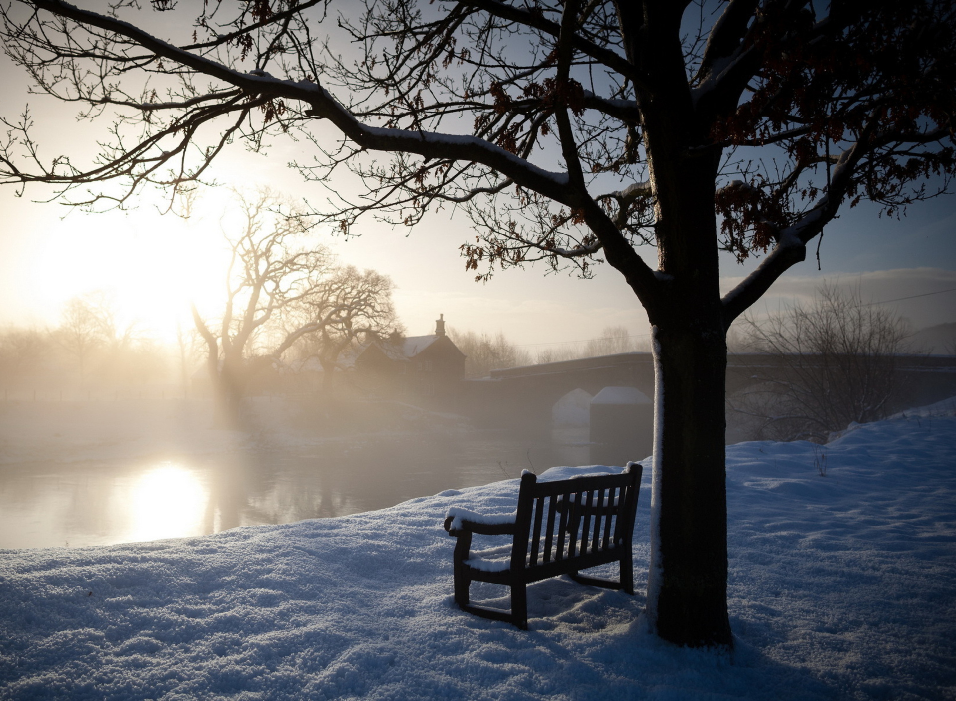 Fondo de pantalla Bench Covered With Snow 1920x1408