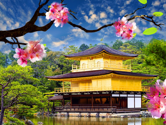 Golden Pavilion - Kinkaku-Ji wallpaper 640x480