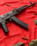 AK47 Assault Rifle and USSR Flag wallpaper 128x160