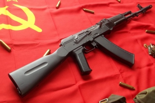 AK47 Assault Rifle and USSR Flag Picture for Android, iPhone and iPad