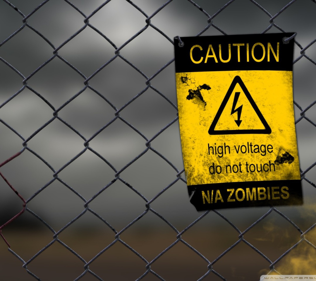 Fondo de pantalla Caution Zombies, High voltage do not touch 1080x960