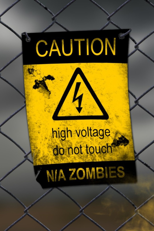 Обои Caution Zombies, High voltage do not touch 640x960
