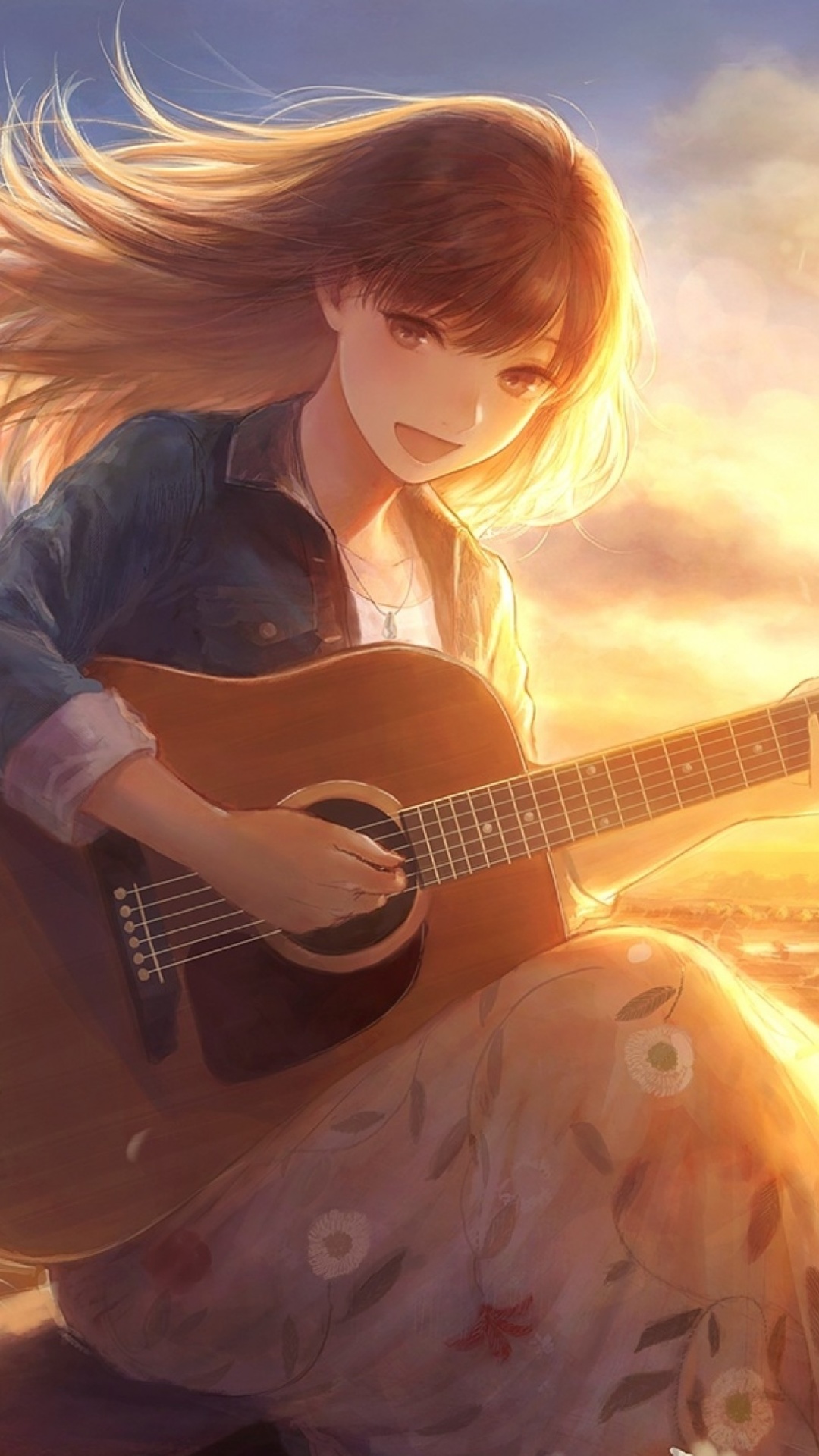 Обои Anime Girl with Guitar 1080x1920